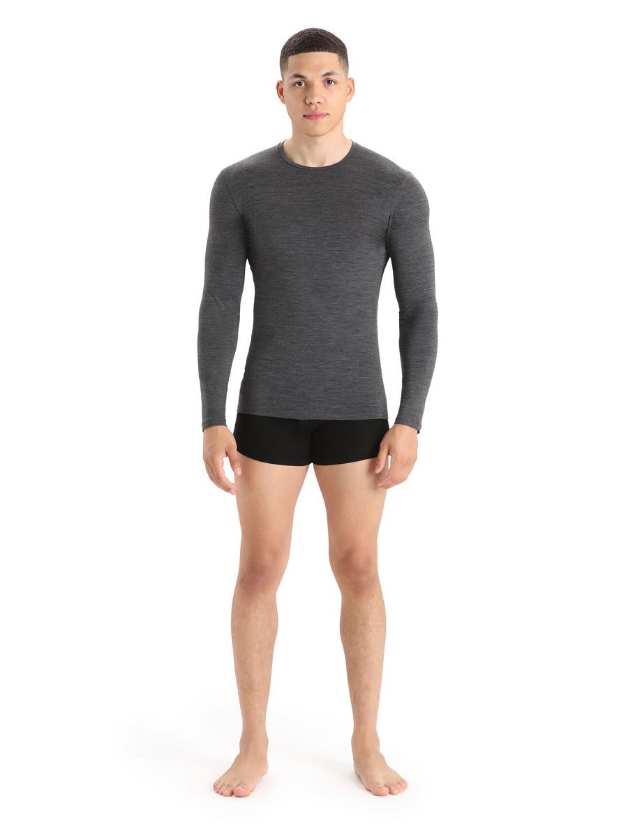 Icebreaker Merino Anatomica Long Sleeve Crewe T-Shirt Miesten Alusvaatteet Mustat Harmaat | FI 1291NWYB